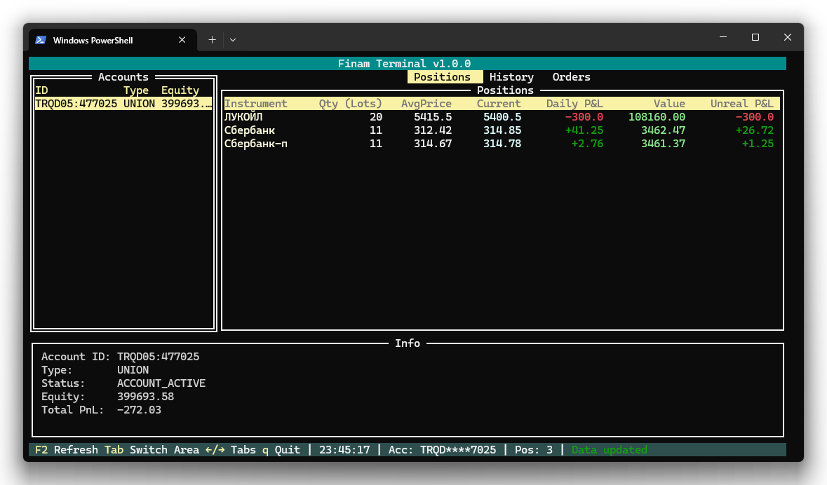 Хабр: Трейдинг в TUI: пишем легковесный клиент на Go через Finam Trade API